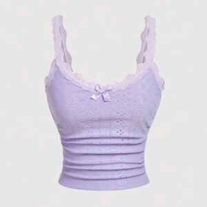 MOD Lace Strap Bowknot Decor Ruched Waist Jacquard Knit Cami